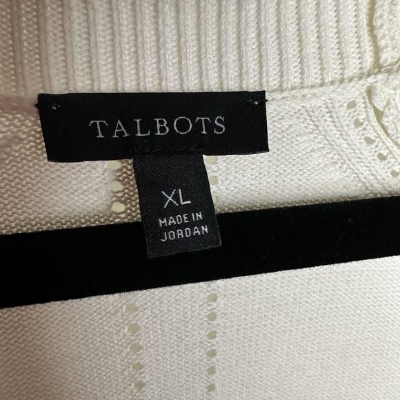 Talbots Pretty Cream Navy Striped V-Neck Cardigan Sweater XL - Picture 2 of 6
